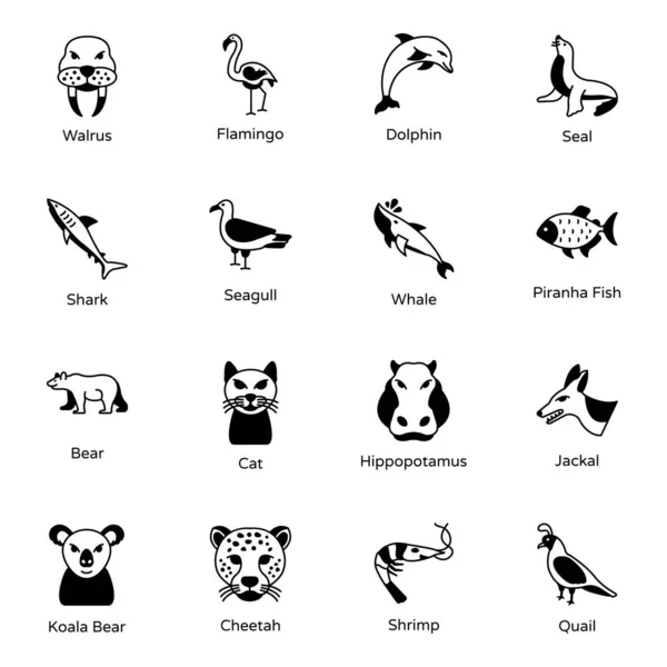 Vectorillustratie Van Dieren Dierentuinsymbool Set Dieren Voorraadteken Voor Gezelschapsdieren Voor — Stockvector