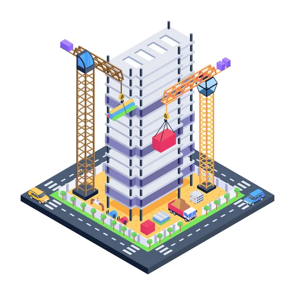 Kenti olan bir binanın izometrik vektör çizimi.