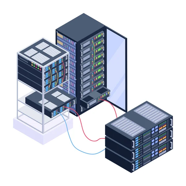 Serverraum Mit Servern Und Datenbankvektorgrafik — Stockvektor