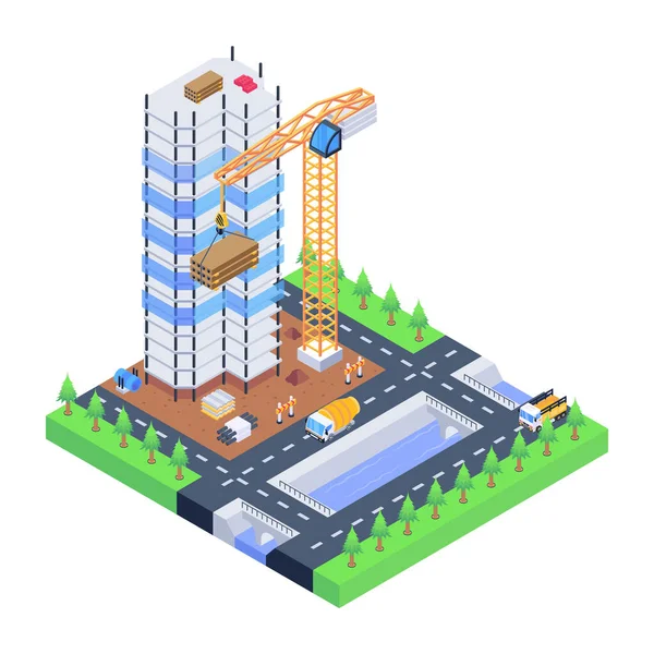 şehir inşaatı izometrik vektör çizimi