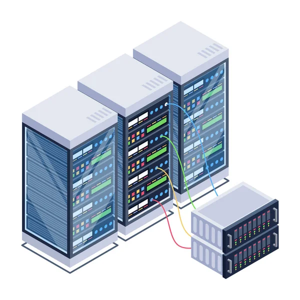 Serverraum Mit Servern Und Datenbank Vektorillustration — Stockvektor