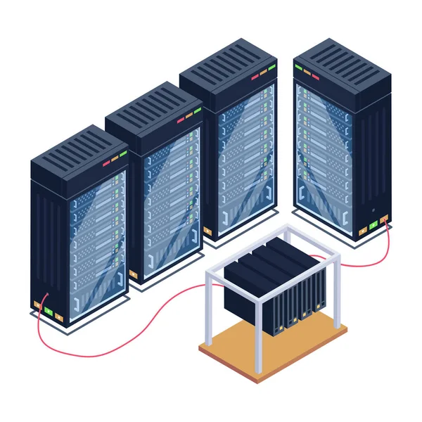 Serverraum Mit Servern Und Datenbankvektorgrafik — Stockvektor