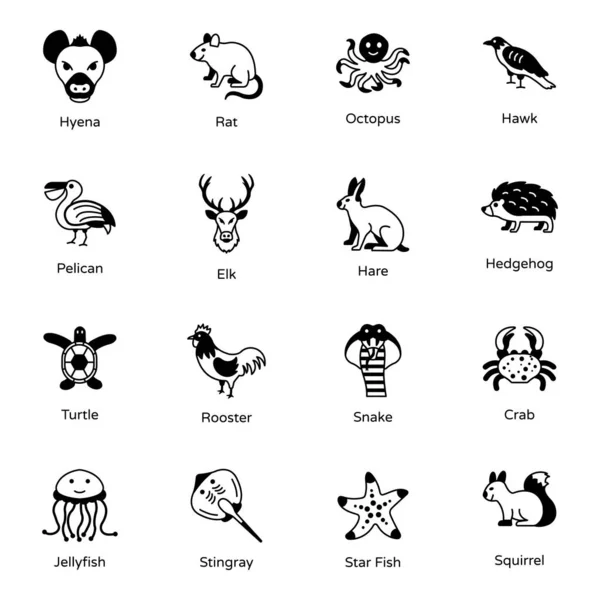 Set Vettoriale Icone Animali — Vettoriale Stock