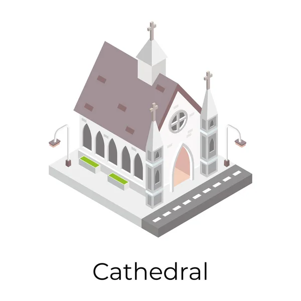 Isometrische Gebouw Kerk Web Icoon Vector Illustratie — Stockvector