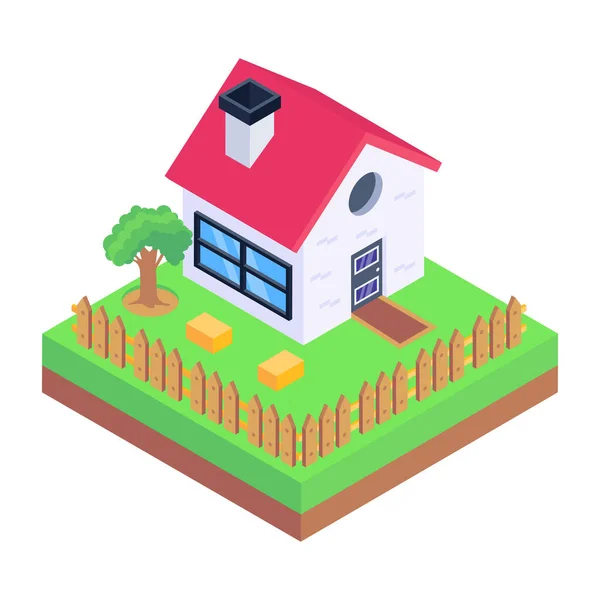 Isometric House Cottage Shadow Vector Illustration — Stock Vector