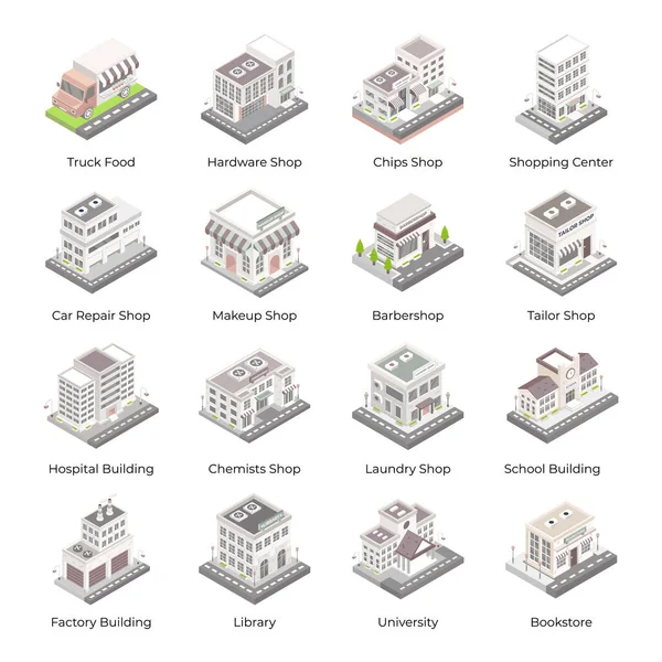 Set Isometrico Icone Costruzione Illustrazione Vettoriale — Vettoriale Stock