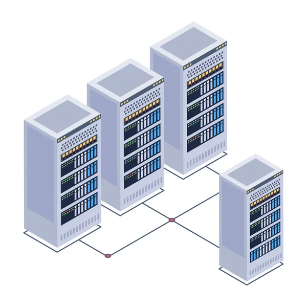 Serverraum Mit Servern Und Datenbank Vektorillustration — Stockvektor