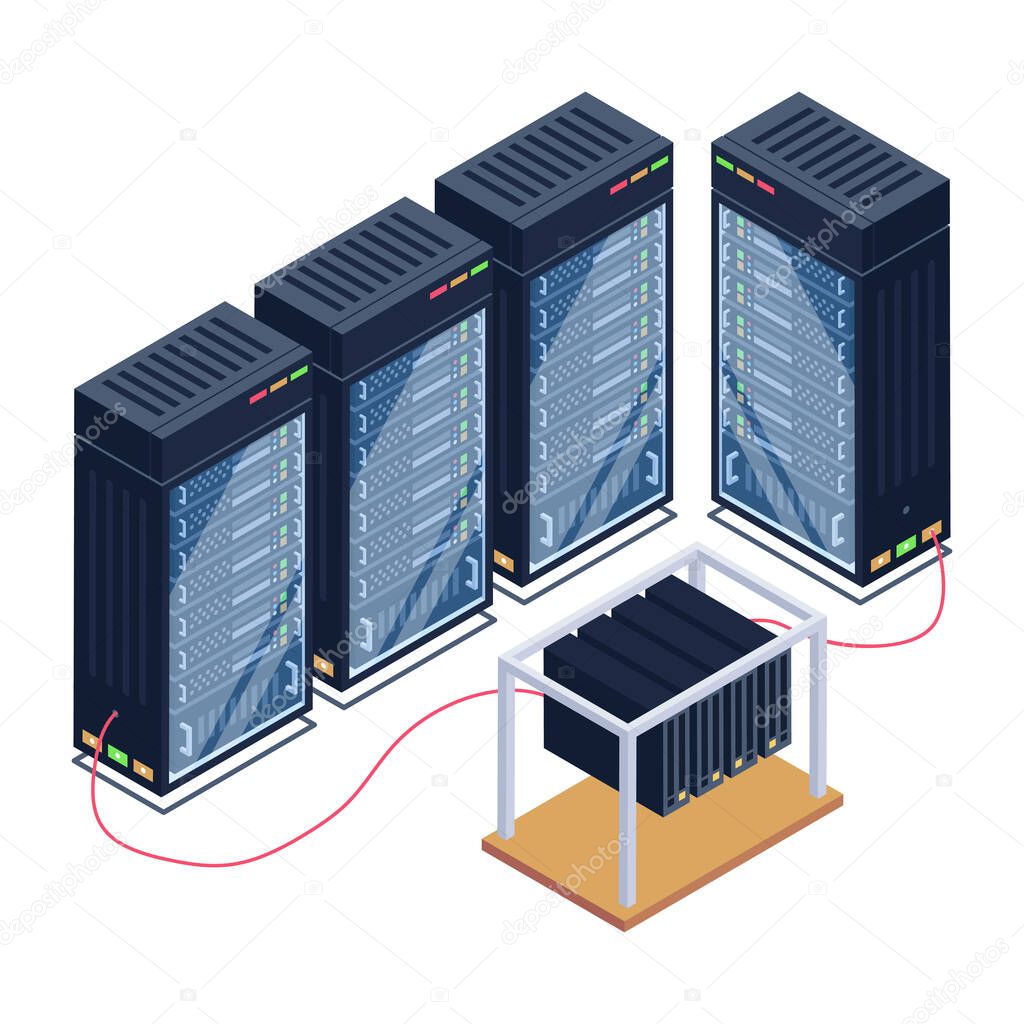server room with servers and database vector illustration design