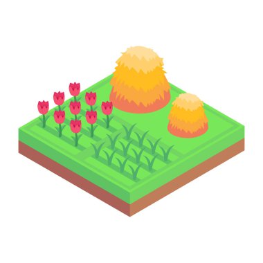 Bir bitkiyle bahçenin izometrik çizimi.