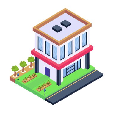 izometrik ev w web simgesi vektör çizimi