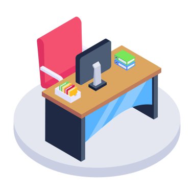 Bilgisayar ve ofis tablosunun izometrik çizimi