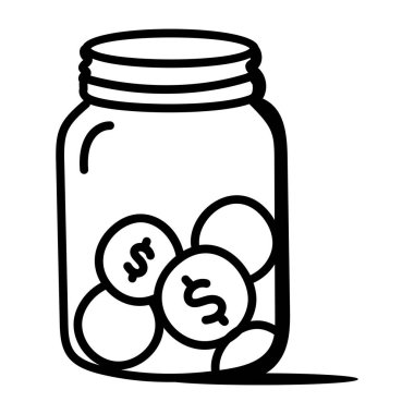 Bozuk paralarla dolu kavanoz ve dolar vektör illüstrasyon tasarımı