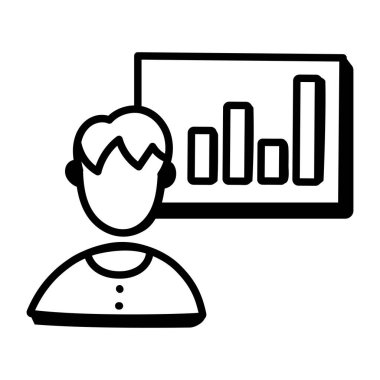 Grafik çizgisi simgesi, vektör illüstrasyonu olan iş adamı