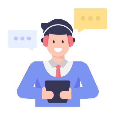 Konuşma baloncukları olan iş adamı web simgesi çizimi 