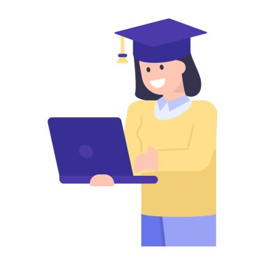 Dizüstü bilgisayar vektör çizimi olan öğrenci