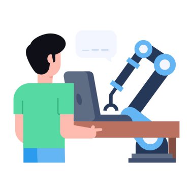 Dizüstü bilgisayarı ve akıllı telefon vektör çizimi tasarımı olan bir adam