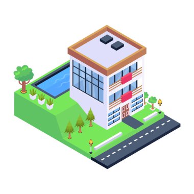 İzometrik şehir binası, vektör illüstrasyon tasarımı