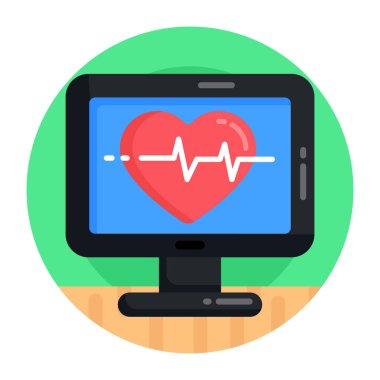 kalp atışı düz simgesi, vektör illüstrasyonu