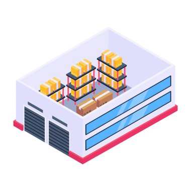 Kutular ve konteynırlarla izometrik kargo konteynırı. vektör illüstrasyonu