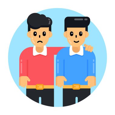 Akıllı telefonlu bir adam ve düz stil vektör resimli genç bir çocuk.