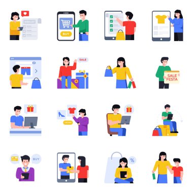 İş adamları, cep telefonları ve diğer vektör illüstrasyonları olan modern daire simgeleri