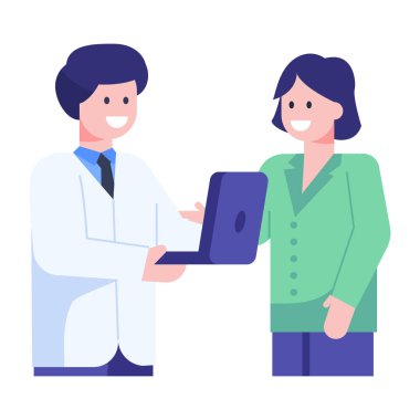 tablet bilgisayar vektör çizimi olan doktor ve hasta
