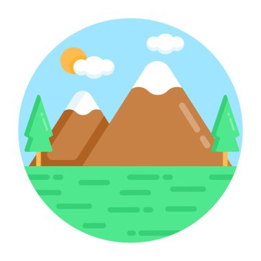 Dağlı dağ manzarası ve orman vektör çizimi tasarımı