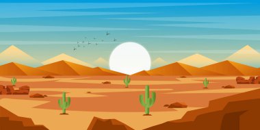 Dağlı ve güneşli çöl manzarası