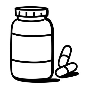 İlaç şişesi ikonu. Beyaz arkaplanda izole edilmiş web tasarımı için tıbbi hap vektör sembolü