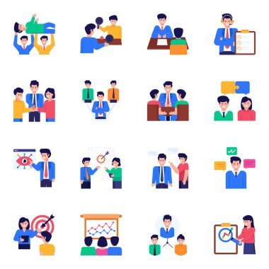 Bir takım iş ikonları. düz dizayn