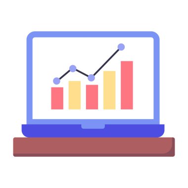 Grafik ikonlu laptop. Web tasarımı için bilgisayar izleyici vektör simgelerinin düz çizimi