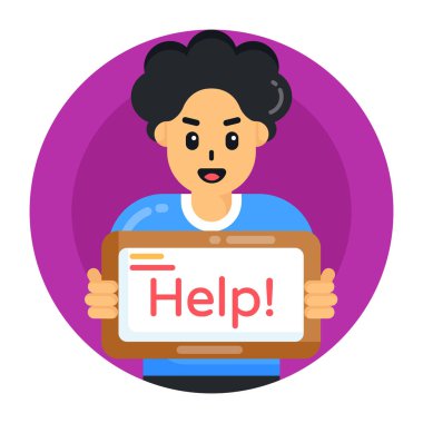 Elinde tablet tutan bir kadın. Yanında da bir kişinin işareti var. vektör illüstrasyonu