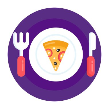 Kaşık ve çatal vektör çizimi olan pizza.
