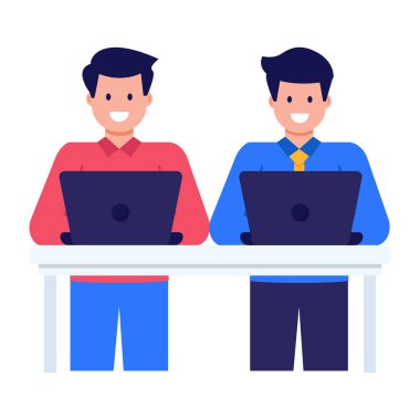 Web simgesi vektör illüstrasyonunda çalışan iş adamları