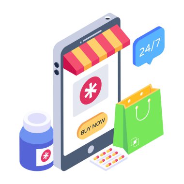 İnternetten ilaç alışverişi. düz dizayn. vektör illüstrasyonu