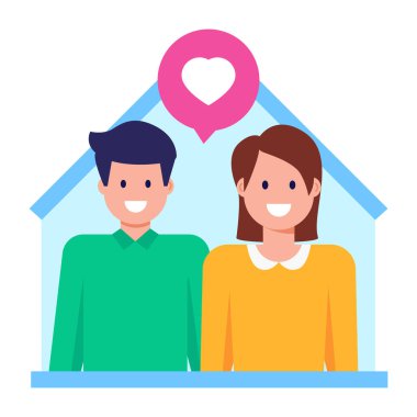 Kalp ve aşk vektörü çizimi olan çift