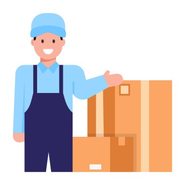 Kutu taşıyıcı illüstrasyon tasarımı ile teslimatçı