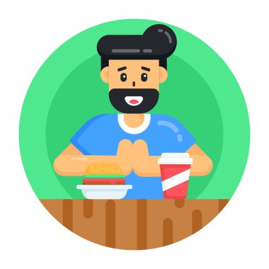 Bir fincan kahve ve içecek illüstrasyon tasarımlı bir adam.