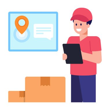 Kutuları ve kutu vektör çizimi tasarımı olan teslimatçı