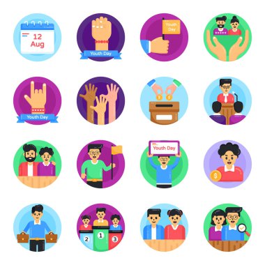 İnsanlı düz simgeler kümesi, vektör illüstrasyonu