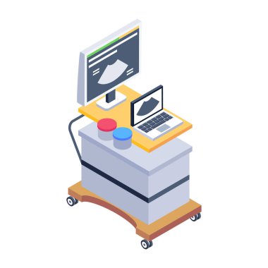 Modern ofis malzemelerinin izometrik vektör çizimi