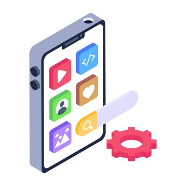 Cep telefonu ve bulut hesaplama vektörü illüstrasyonlu akıllı telefon