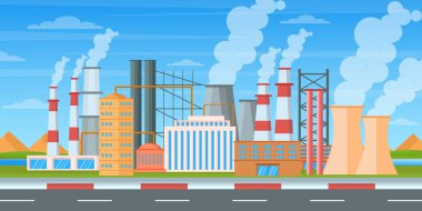 Bacaları ve dumanı olan bir fabrika binası. vektör illüstrasyonu