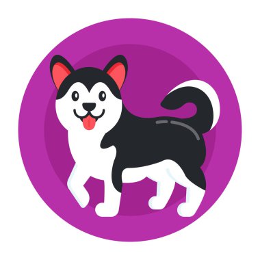 Çember şeklinde kedisi olan sevimli bir köpek. Beyaz arkaplanda vektör illüstrasyonu.