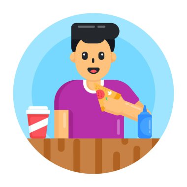 Elinde bir fincan kahve ve akıllı telefon vektör çizim tasarımı olan bir adam.