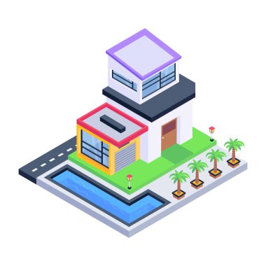 İzometrik şehir binası ağ ikonu vektör illüstrasyonu
