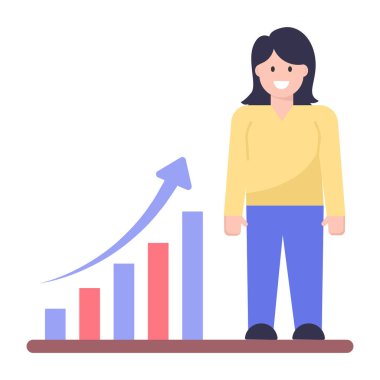 Finans tablosu vektör çizimi tasarımı olan iş kadını