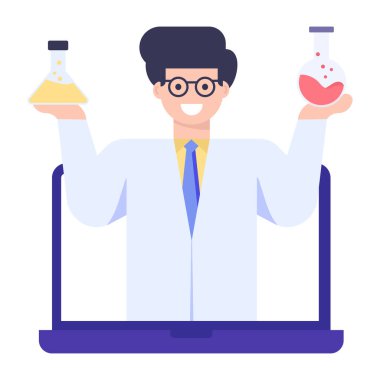 Laboratuvar vektör çizimi kitabı olan bir adam.