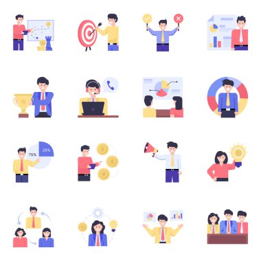 Bir takım iş ikonları. düz dizayn. vektör illüstrasyonu