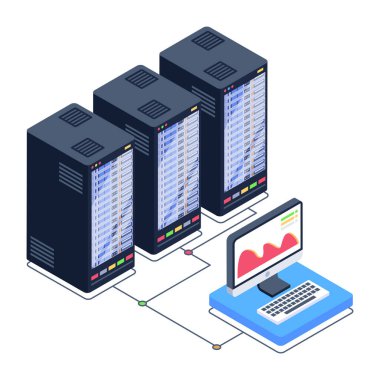 Dizüstü bilgisayarlı ve dizüstü bilgisayarlı izometrik sunucu odası